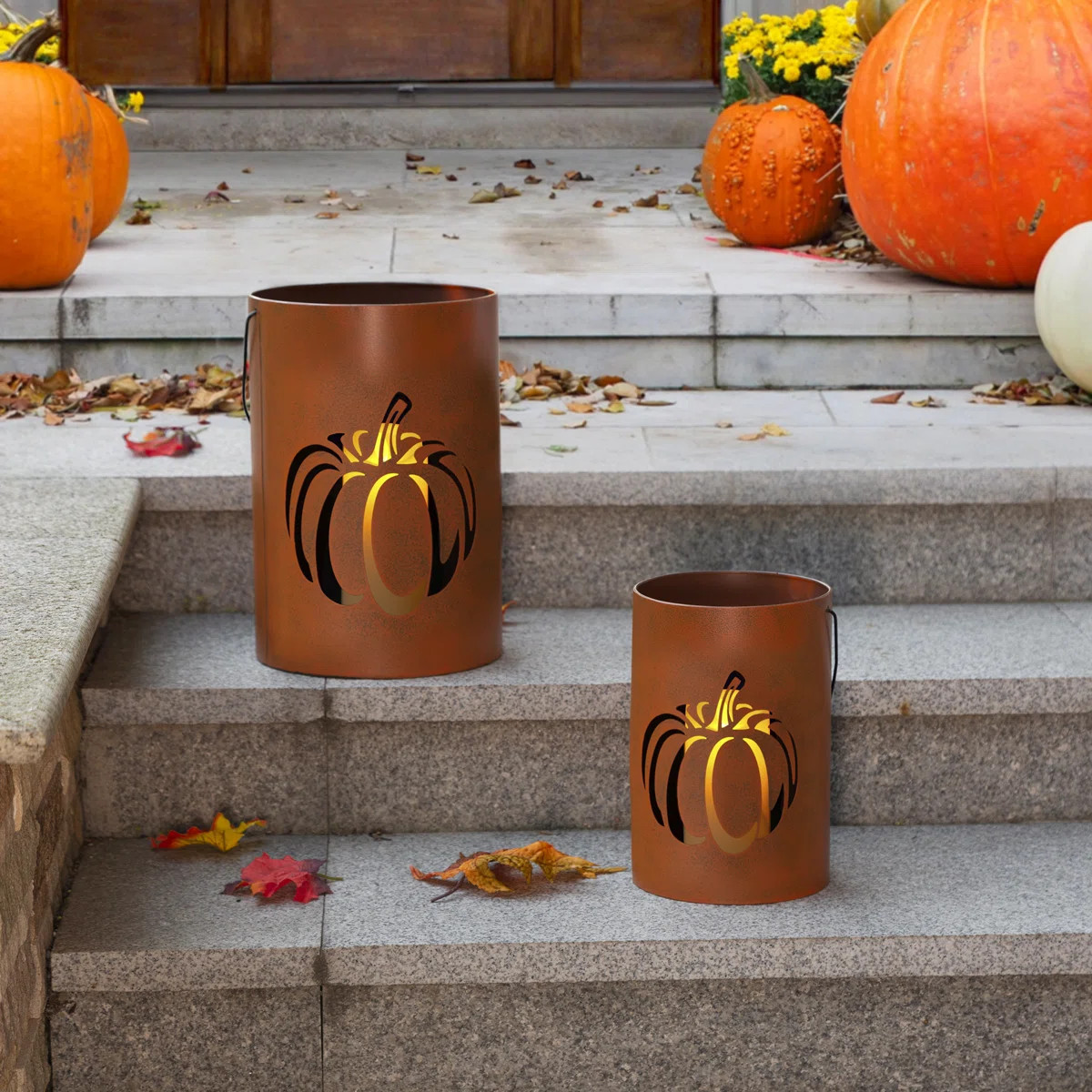 Jetlink Crafts Cutout Harvest Halloween Pumpkin Pail Lanterns S/2 | Wayfair | Wayfair North America