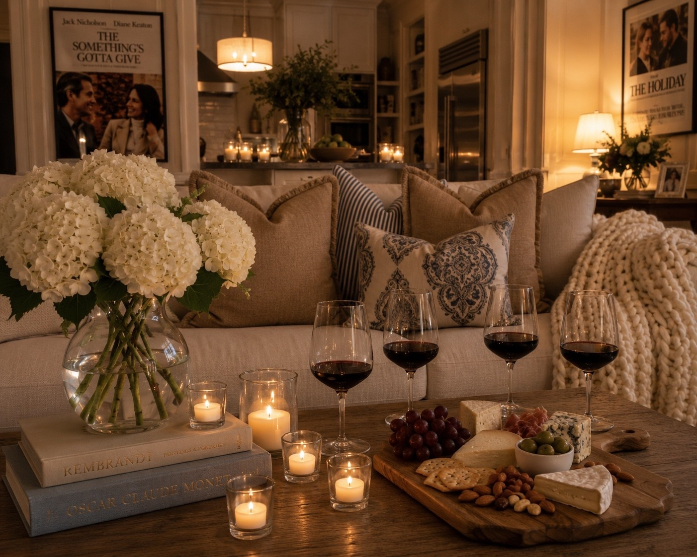 A cozy wine night starts with soft candlelight, layered textures, fresh hydrangeas, and a beautiful charcuterie board. 🍷✨ I’m all about creating a home that feels warm, welcoming, and effortlessly elegant—because the best evenings happen around a beautifully styled table with the people you love. Shop every detail to recreate this timeless look.
#movienight #entertaining #wine #home