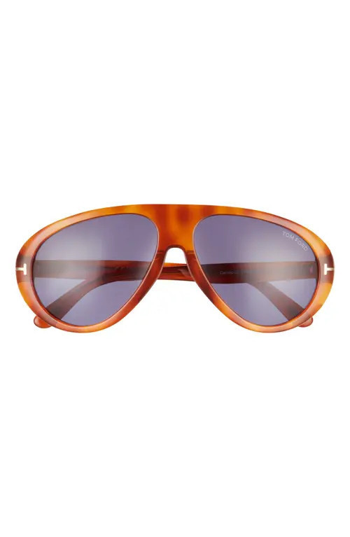Tom Ford Camillo 60mm Pilot Sunglasses in Blonde Havana /Blue at Nordstrom | Nordstrom