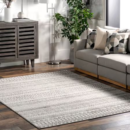 Grey Geometric Banded Area Rug | Rugs USA