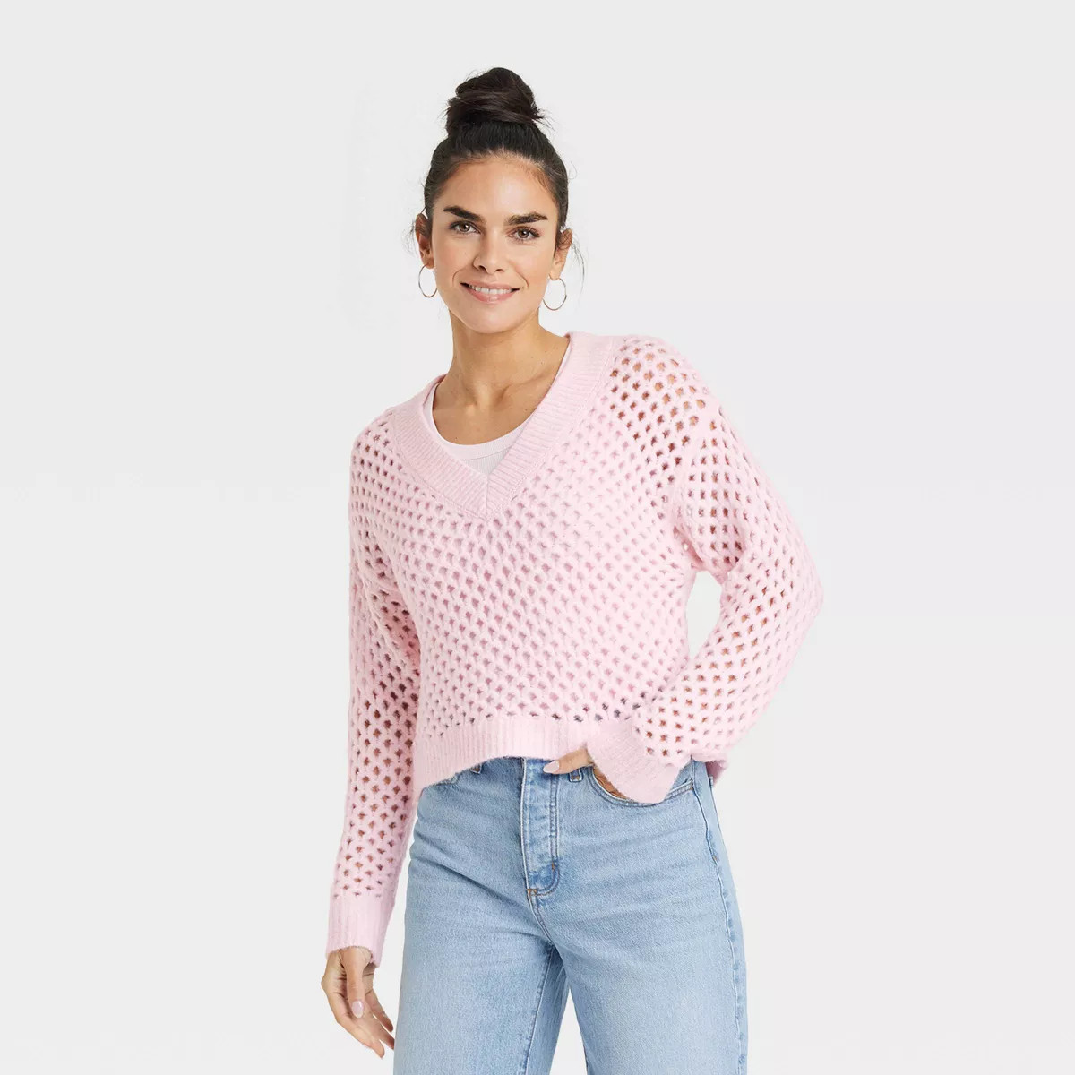 Women's V-Neck Open Work Pullover Sweater - Universal Thread™ | Target