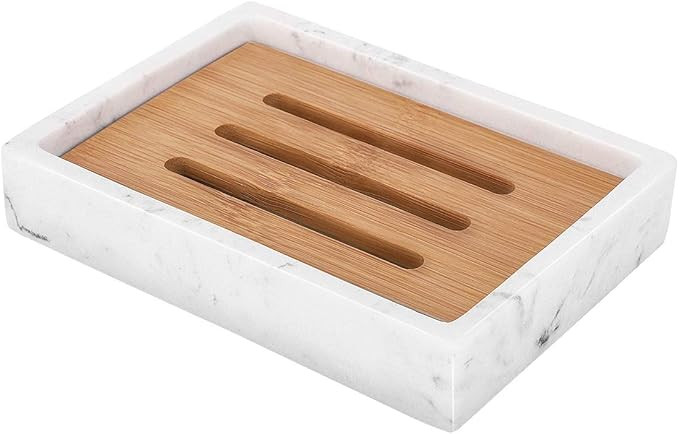 Luxspire Soap Dish Tray, Resin Soap Dish, Bamboo Soap Bar Holder Box for Shower Kitchen Sink, Dou... | Amazon (US)
