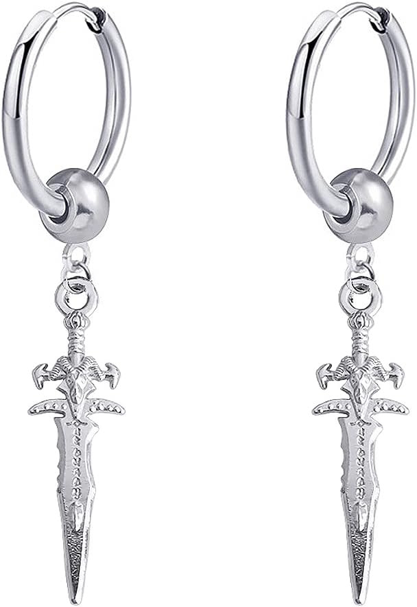 Sword Drop Dangle Small Hoop Earrings for Women Girls Men Stainless Steel Engrave Animal Cross Da... | Amazon (CA)