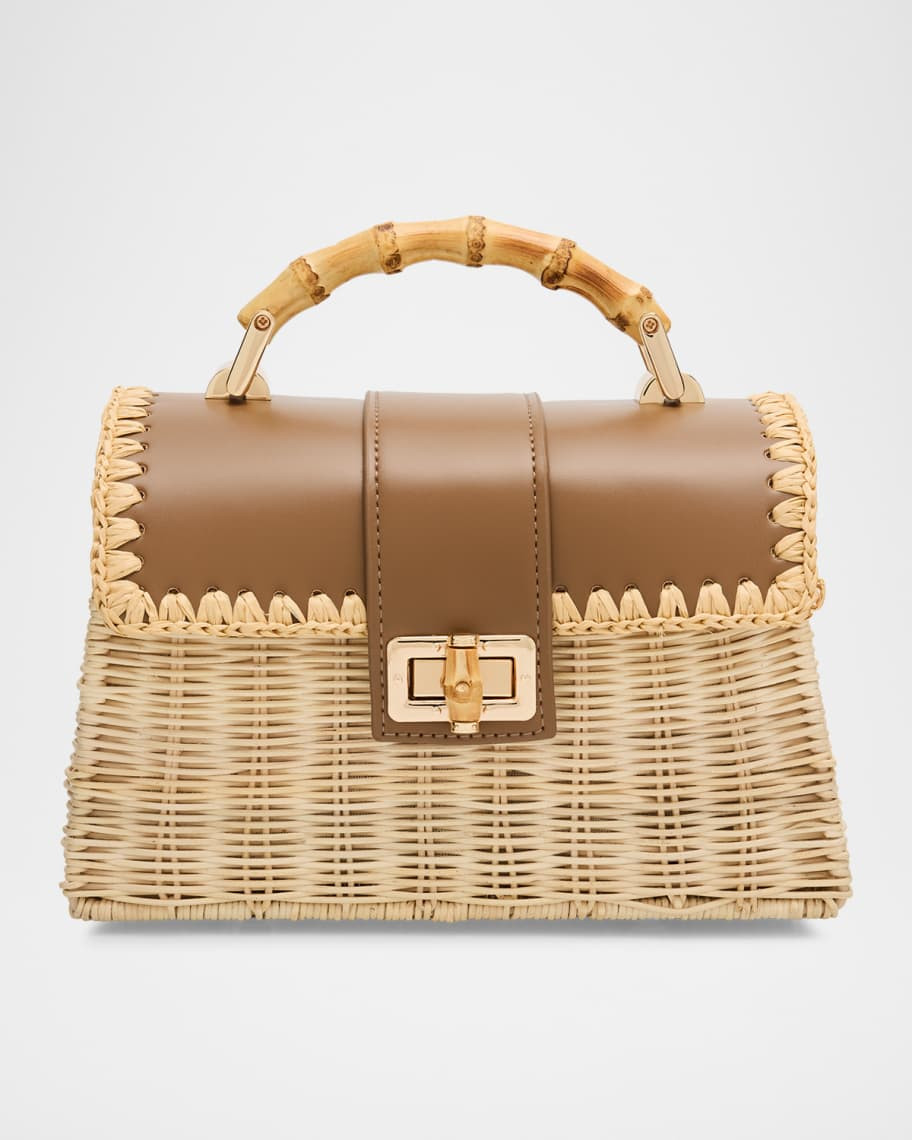 Debon Rattan & Leather Top Handle Bag | Neiman Marcus