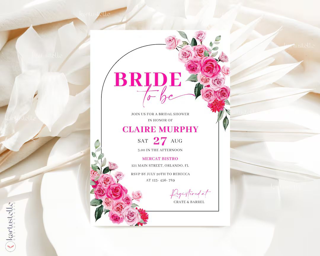 Pink Floral Bridal Shower Invitation Template, Hot Pink and Blush Bridal Shower Invitations, Blus... | Etsy (US)