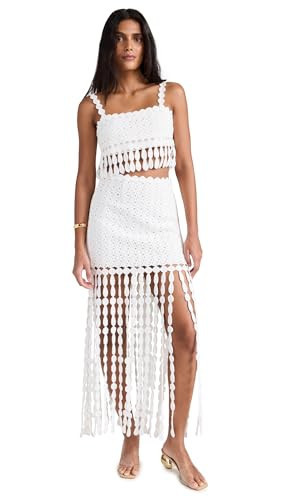 Saylor Women's Elie Fringe Midi Skirt Set, White, L | Amazon (US)