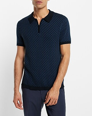 Geo Print Short Sleeve Zip Polo Sweater | Express