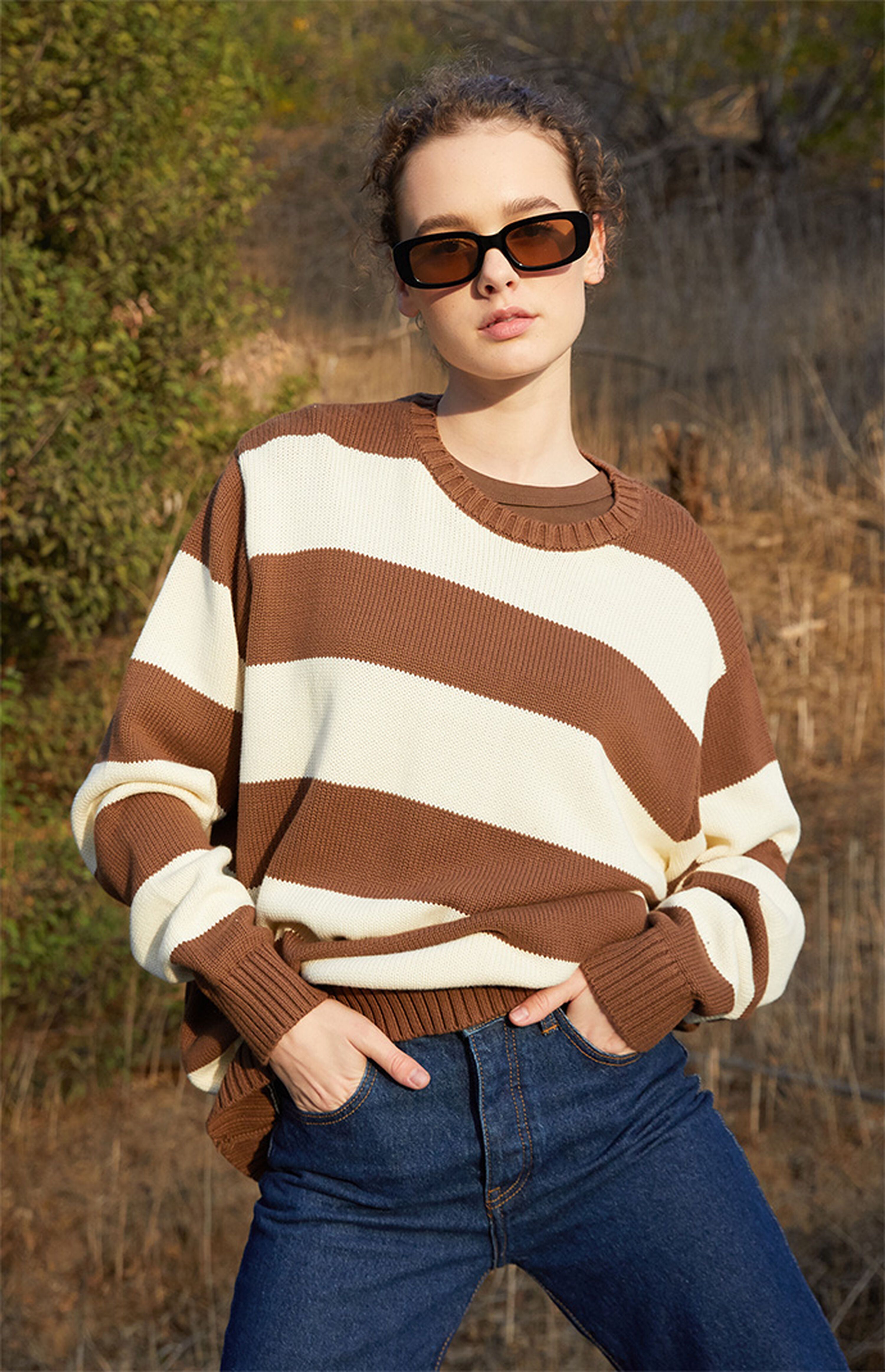 John Galt Cream & Brown Brianna Striped Sweater | PacSun | PacSun