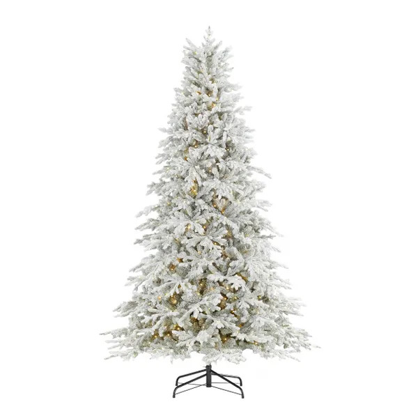 9 ft. Breckenridge Twinkling Adaptive Lighting Downswept Fraser Fir Flocked LED Pre-Lit Christmas... | The Home Depot