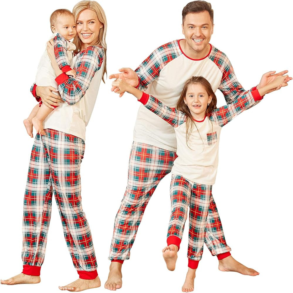 PopReal Christmas Pajamas for Family, Matching Family Christmas PJs Sets Blue Elk Tree Printed Top S | Amazon (US)