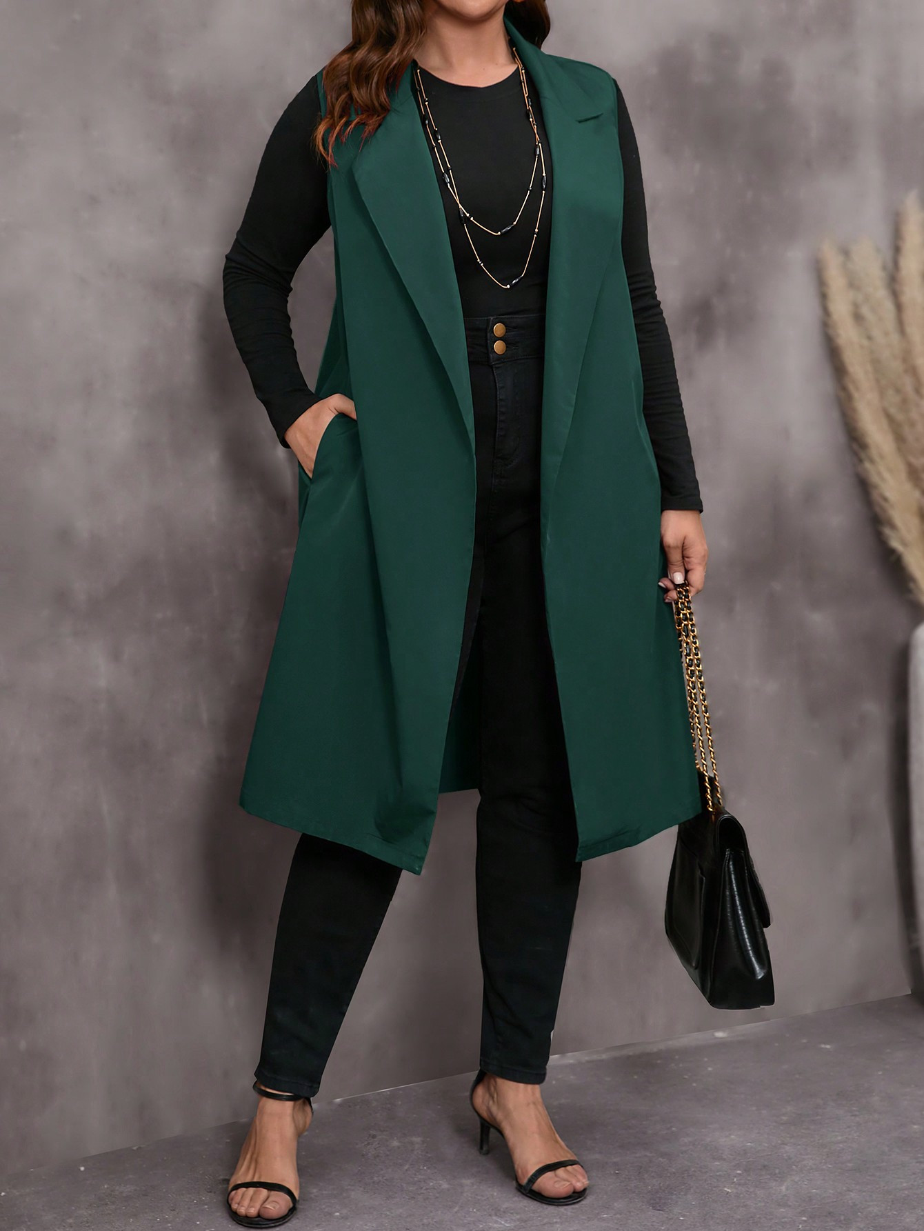 Lang Gilet Groen | SHEIN