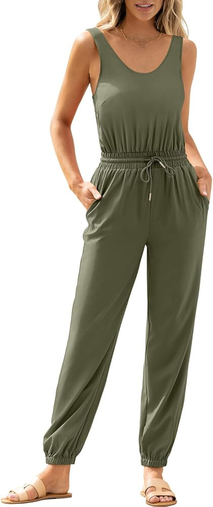 ANRABESS Women Summer Sleeveless Casual Loose Jumpsuits Backless Tank Jogger Pants Jumper Romper ... | Amazon (US)