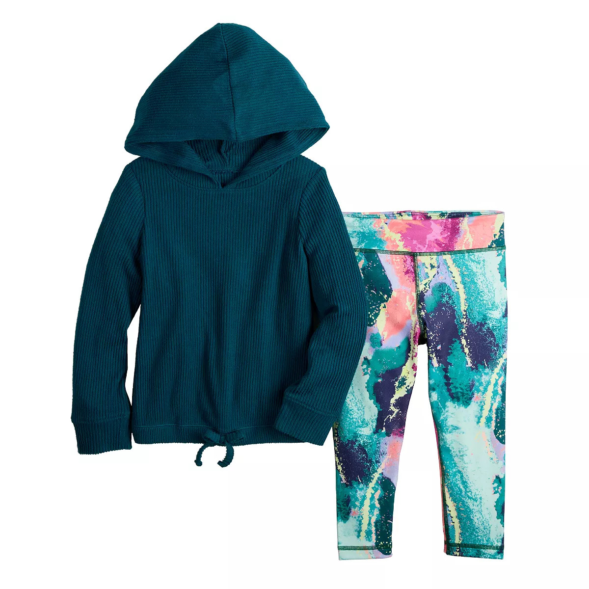 Toddler Girl Jumping Beans® Brushed Ribbed Hoodie & Printed Active Leggings Set | Kohl's