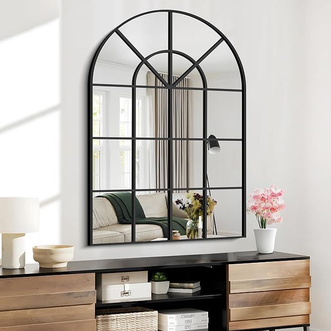 Arched Wall Mirror,30x40 inch Window Mirror Decorative Wall Mounted,Black Frame Window Pane Mirro... | Amazon (US)