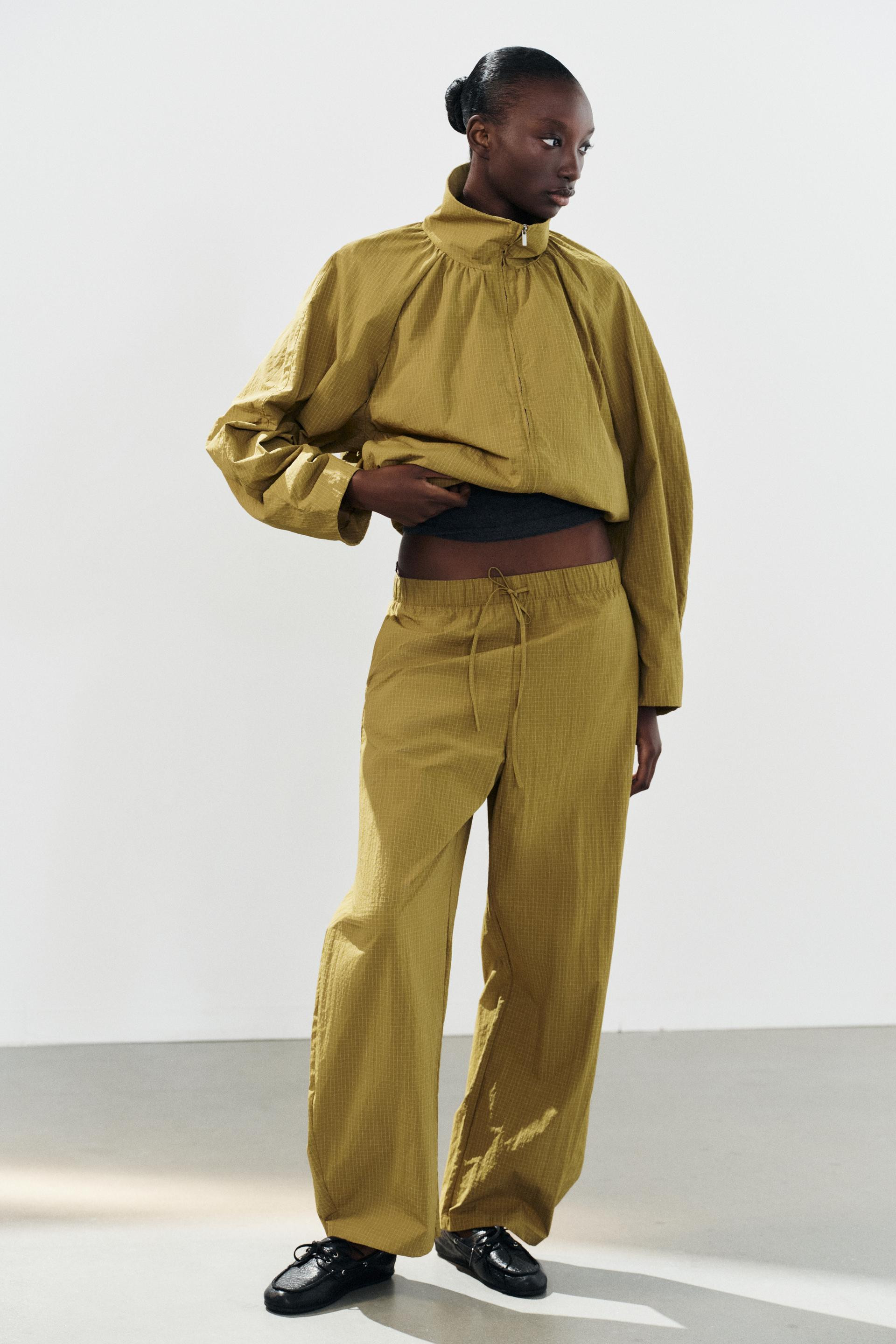 Zara - Faux Leather Gathered Jacket - Mustard - L - Woman | Zara US