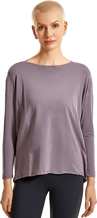 CRZ YOGA Long Sleeve Workout Shirts for Women Loose Fit-Pima Cotton Yoga Shirts, Casual Fall Tops... | Amazon (US)