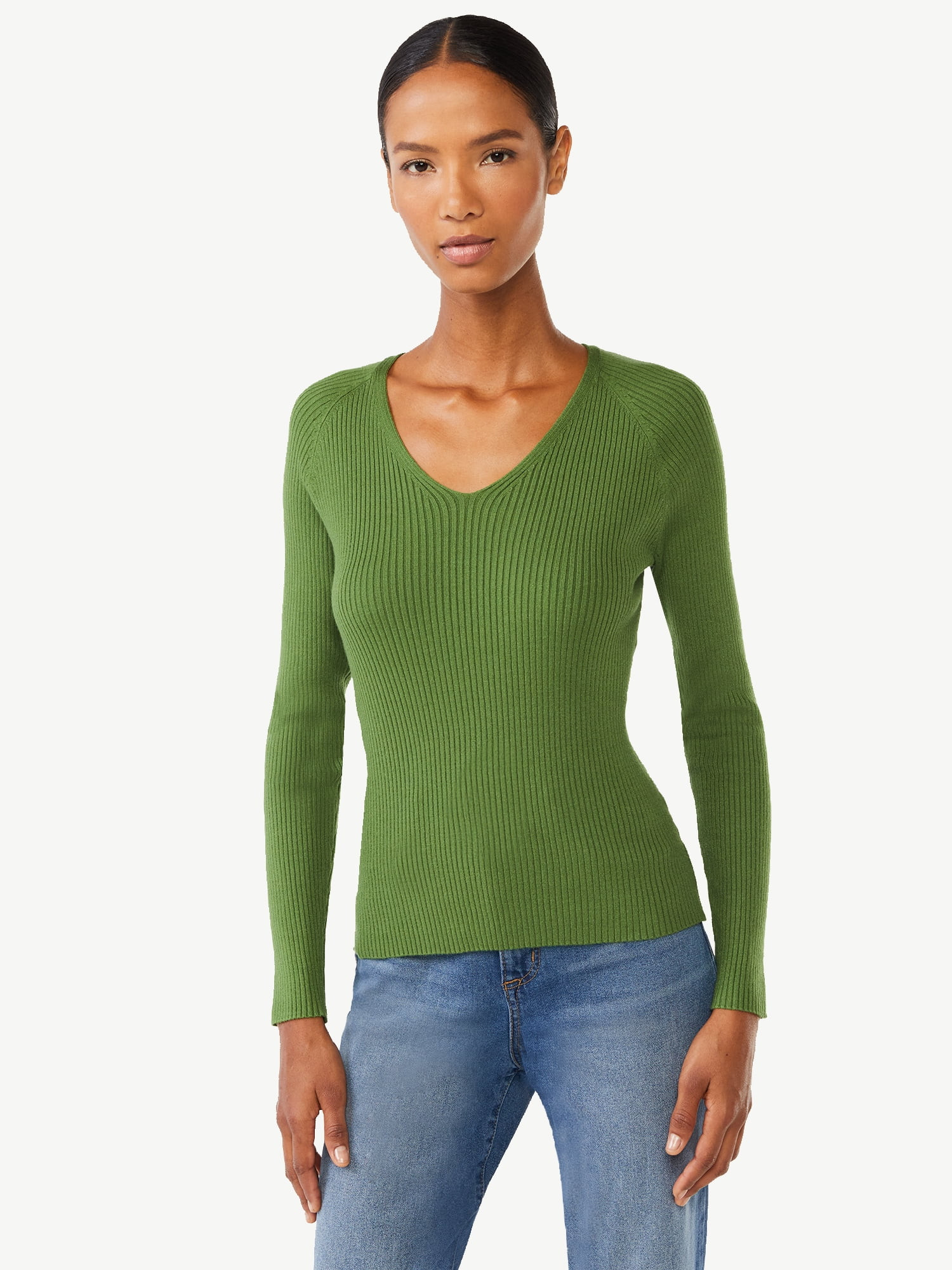 Scoop Women's Ribbed V-neck Sweater - Walmart.com | Walmart (US)