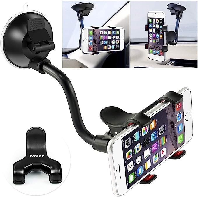 Car Phone Mount Windshield, Long Arm Clamp iVoler Universal Windshield with Double Clip Strong Su... | Amazon (US)