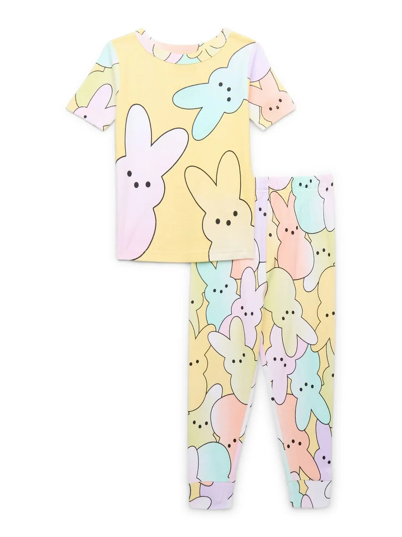 Peeps Girls Cotton Short Sleeve Top with Pants, 2-Piece Pajama Set, Sizes 4-10 | Walmart (US)