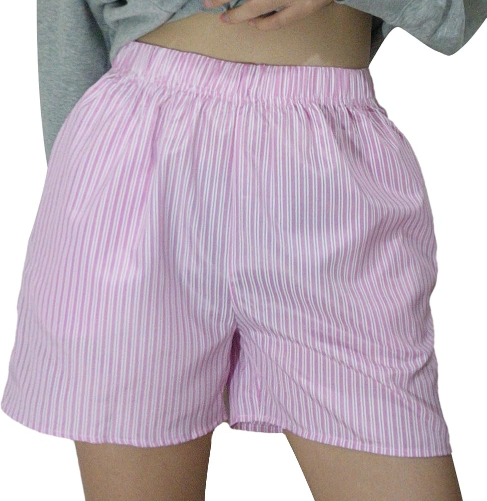 Women Y2k Pajamas Boxer Shorts Gingham Striped Lounge Short Pants Elastic High Waist Sleep Plaid ... | Amazon (US)