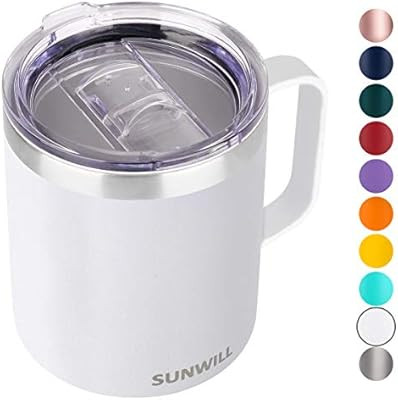 SUNWILL 14 oz Coffee Mug, Vacuum Insulated Camping Mug with Lid, Double Wall Stainless Steel Trav... | Amazon (US)