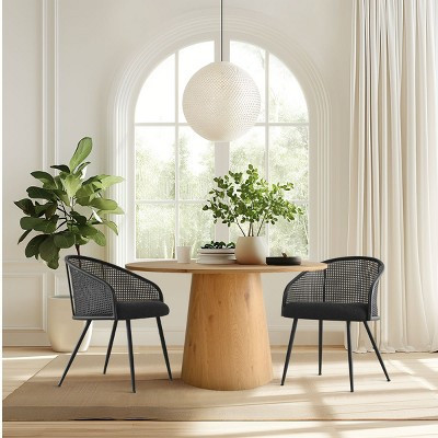 Dining Room Chairs Set of 2, Modern Upholstered Armchair with Rattan Woven Back & Black Metal Legs - Panipeachy | Target