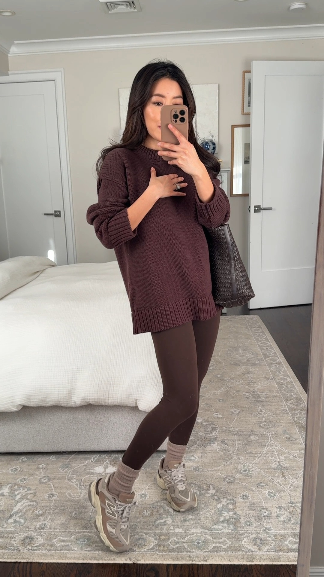 The perfect leggings sweater 

• Nordstrom Oversized Sweater xxs - 100% cotton longer length sweater that is perfect to wear with leggings

• Varley high waist leggings xs - I sized up. Soft material, low compression, a little long on me 

• Madewell woven leather tote - My favorite work / mom / travel bag that fits my laptop and much more is back in stock

• New Balance 9060 sneakers kids size 4, fits like a women’s 6 with Amazon socks

Cozy winter / early spring outfit, petite friendly, running errands , mom life

#LTKootd #LTKPetite #LTKmomlife
