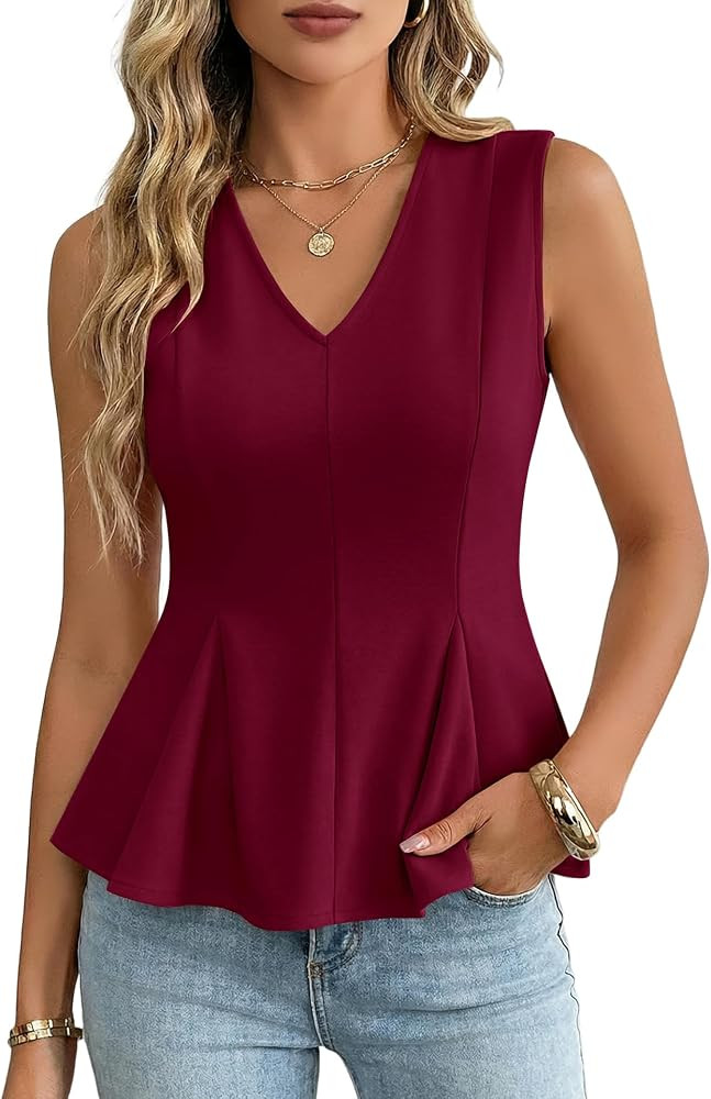 Womens Tank Tops Business Casual Peplum Top 2026 Summer Trendy Sleeveless V Neck Spring Dressy Ou... | Amazon (US)