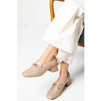 Womens Dixie Faux Leather Snaffle Detail Low Block Heel Loafers - Beige - 8 | boohoo (US & Canada)