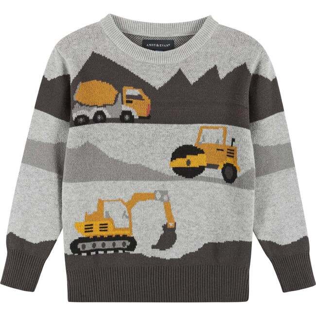 Boys Construction Vehicles Sweater, Grey | Maisonette