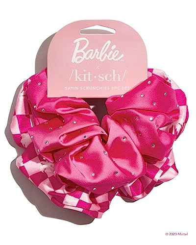 Barbie x Kitsch Satin Brunch Scrunchies - Softer Than Silk Hair Ties for Women & Girls | Stylish 2pc Set (Barbie Pink) | Amazon (US)
