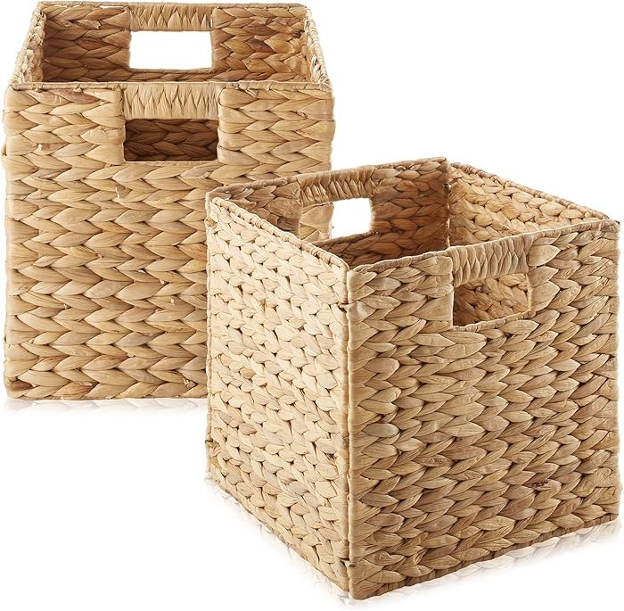 Casafield 10.5" x 10.5" Water Hyacinth Storage Baskets, Natural - Set of 2 Collapsible Cube Organ... | Amazon (US)