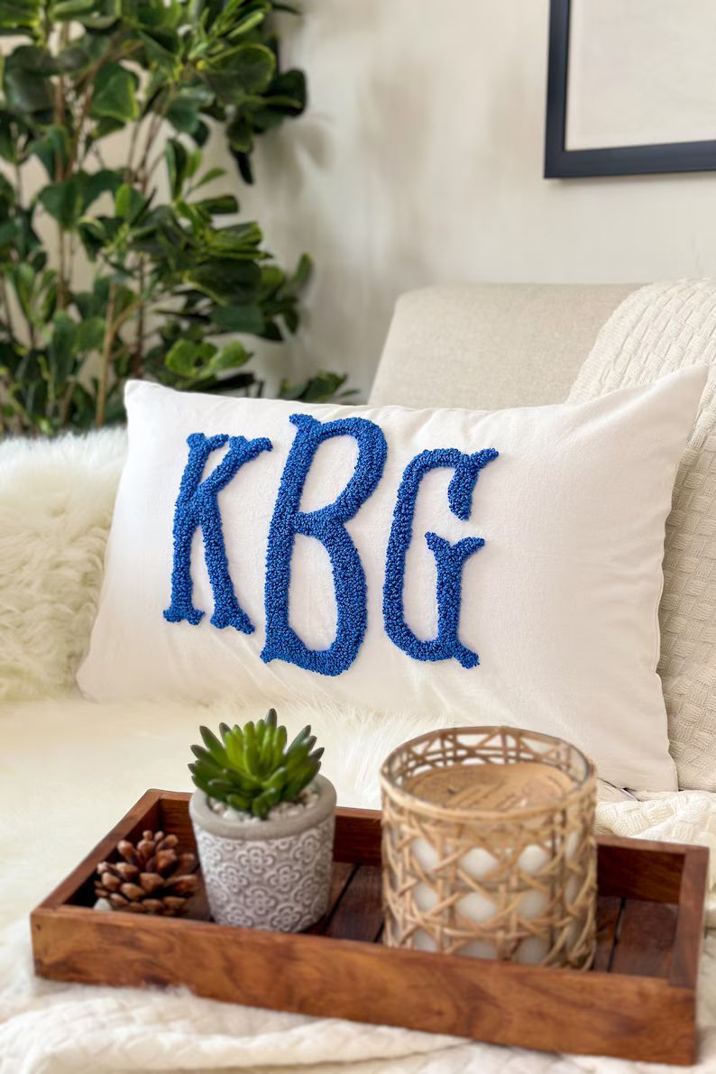 Monogram Pillow Cover With Punch Needle Embroidery, Personalized Wedding Gift for Couple, Custom ... | Etsy (US)