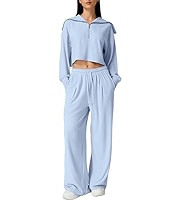 QINSEN Women Cozy 2 Piece Lounge Matching Set Wide Leg Sweatpants Half Zip Crop Sweatshirt Outfit... | Amazon (US)