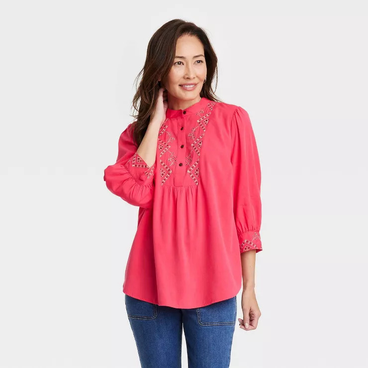 Women's Bishop 3/4 Sleeve Embroidered Blouse - Knox Rose™ | Target