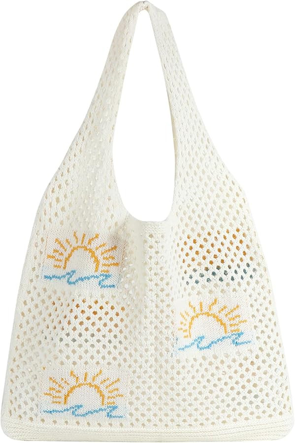 Bolsa de mano de playa de ganchillo, bolsa de malla est\u00e9tica, bolsa de tela hippie, bolsa de... | Amazon (US)