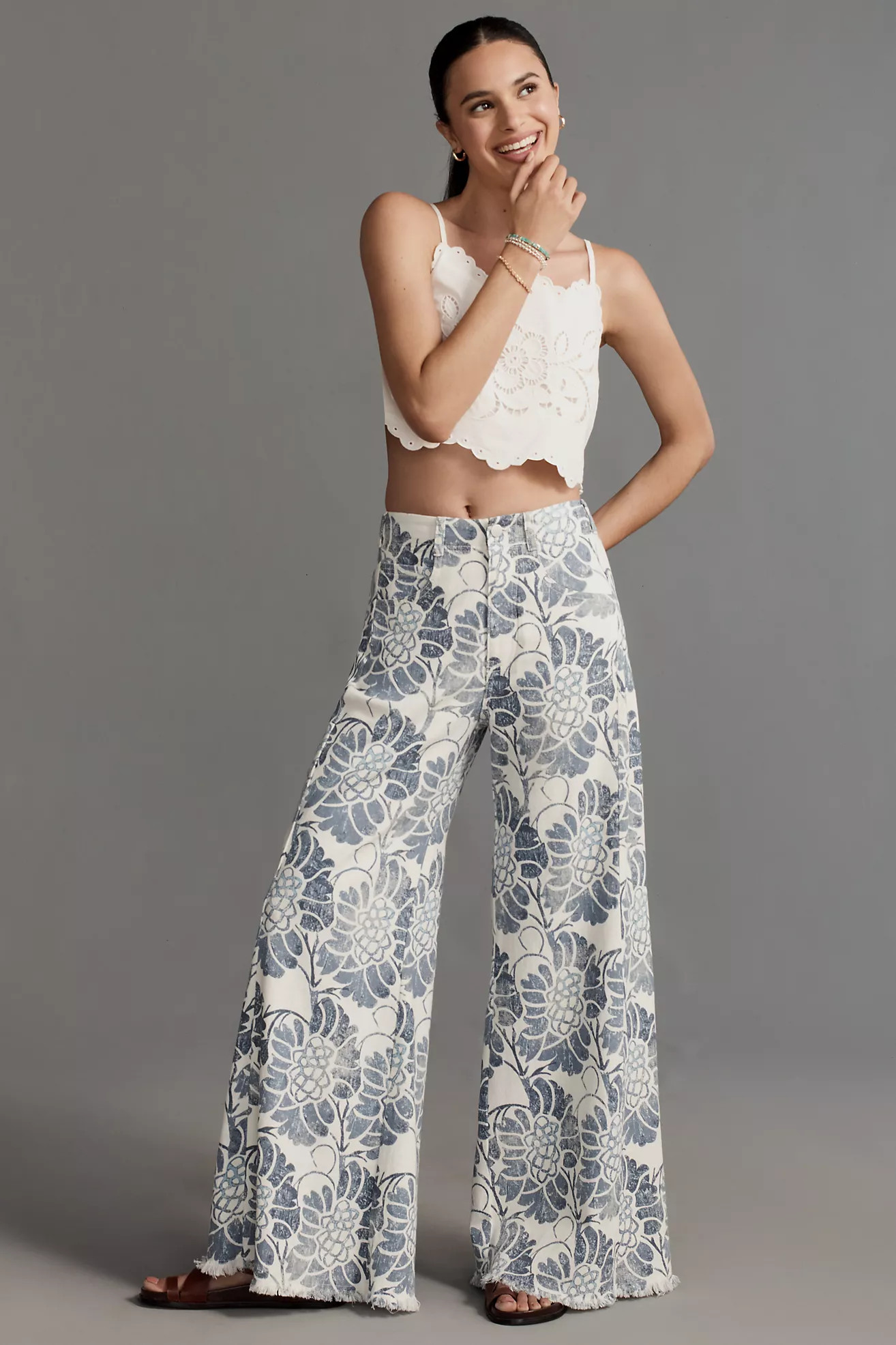 The Adi Printed Linen Mid-Rise Flare Pants by Pilcro | Anthropologie (US)