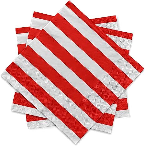 Gatherfun Disposable Paper Napkins 3-ply Red and White Stripe Beverage Napkins for Dinner, Picnic... | Amazon (US)