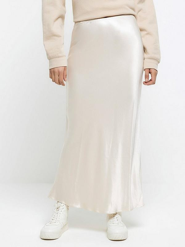 River Island Bias Satin Maxi Skirt - Cream | Very (UK)