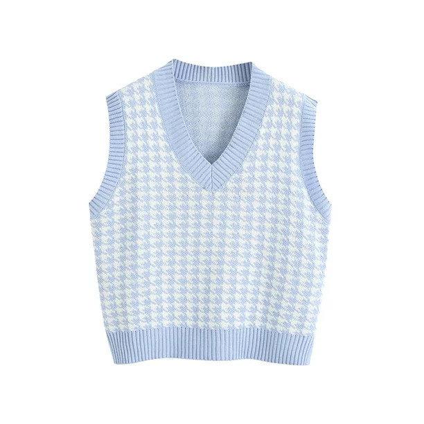 Cathery Women Sweater Vest Plaid Knitted V-neck Loose Sleeveless Bottom Pullover | Walmart (US)