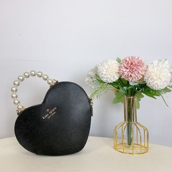 Kate Spade KF516 Love Shack Pearl Crossbody Purse Leather Heart IN Black | Poshmark