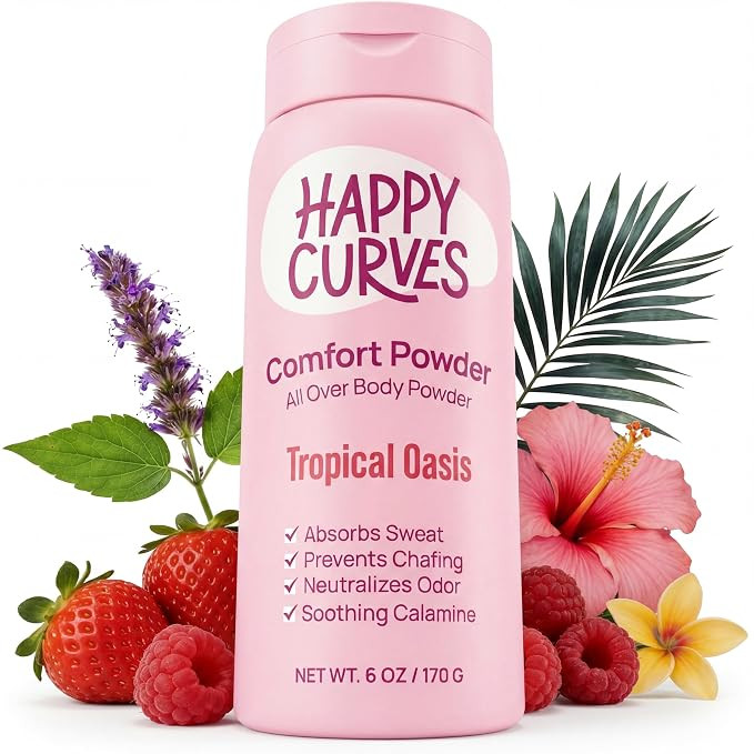 HAPPY CURVES Comfort Powder: Talc Free Anti Chafe Body & Foot Dusting Powder Deodorant to Control... | Amazon (US)