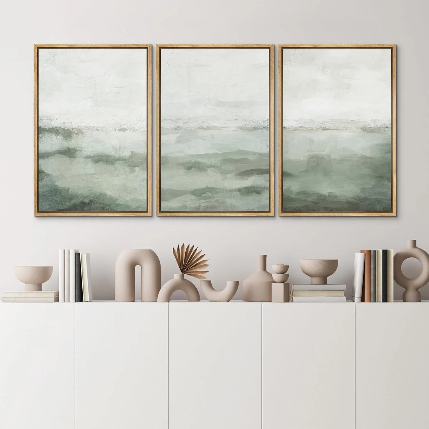 Sage Green Abstract Landscape Modern Organic Minimal Bedroom Framed Canvas Print 3 Pieces Wall Ar... | Wayfair North America