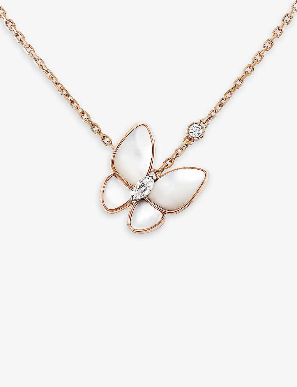 Two Butterfly rose-gold, mother-of-pearl and 0.19ct marquise-cut diamond necklace | Selfridges