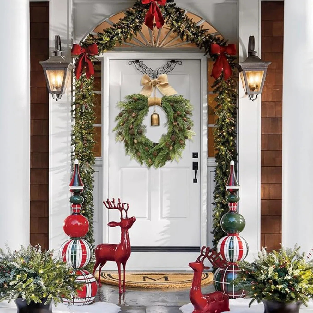 Faux Christmas Norfolk Pine Wreath with Rustic Vintage Iron Bell,20 Inch Artificial Green Wreath ... | Wayfair North America