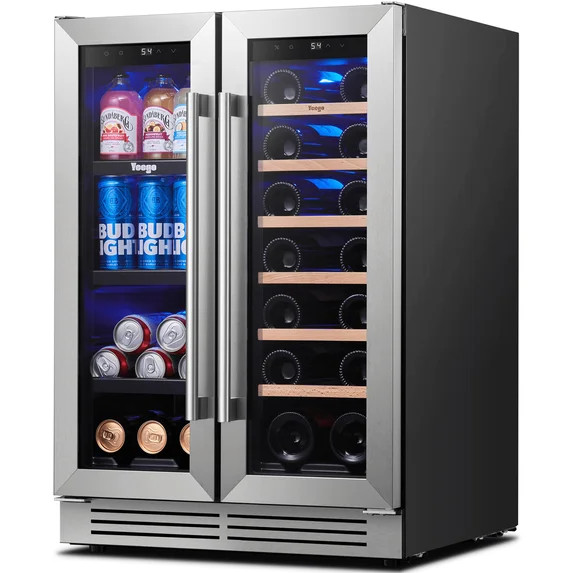 Yeego 24 inch Wine and Beverage Refrigerator, Hold 20 Bottles and 60 Cans, 36℉~72℉ , Built-in... | Walmart (US)