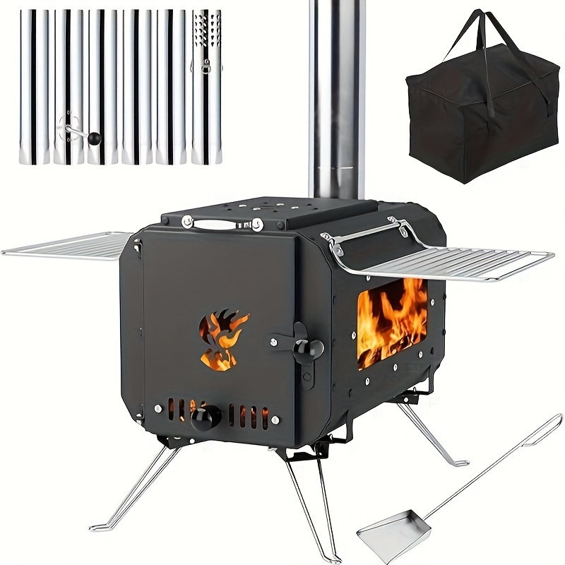 TEMU Outdoor Portable Wood Stove, Tent Stove, Wood Burning Stove For Camping, Cast Stove, Tent Heaters For Camping, Includes Chimney Pipes Ans , Ice-fishing, , Hiking, Travel | Temu Affiliate Program