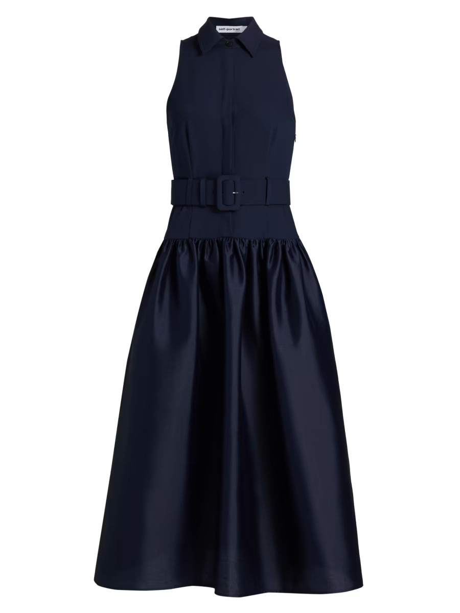 Belted Twill Fit & Flare Midi-Dress | Saks Fifth Avenue