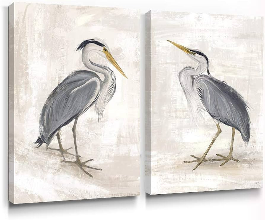 Adecuado Bird Wall Art set of 2 Modern Style Canvas Paintings Heron Pictures Framed Bird Prints A... | Amazon (US)