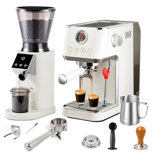 Tuni E2 Gen3 Espresso Machine with G1 Conical Burr Coffee Grinder, Ivory | Amazon (US)